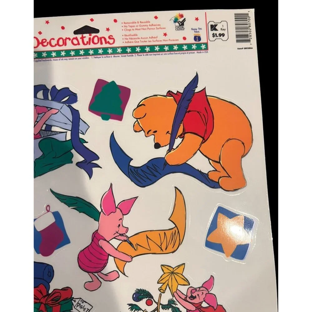 Vintage Disney Winnie The Pooh Bear & Friends Christmas Window Clings‎ Lot NOS